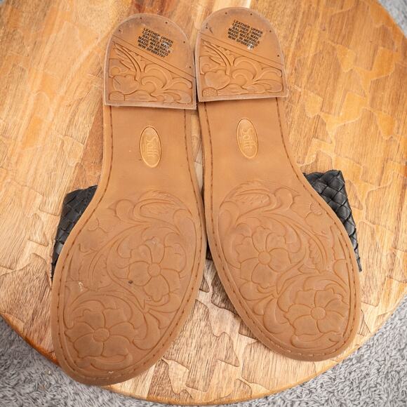 Sofft Ardee Womens Size 10 Black Leather Artisanal Woven Slip On Flat Sandals - Picture 6 of 7